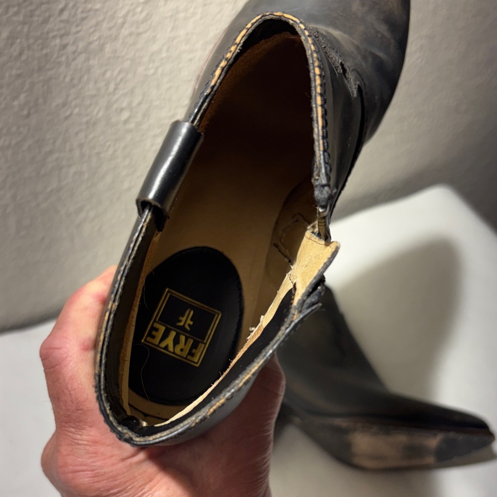 Frye Distressed Black Leather Pointed Ankle Booties - Picture 5 of 5